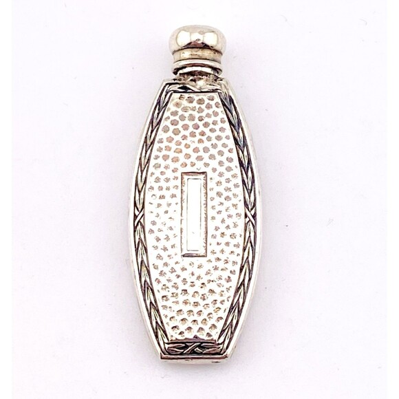 Lovely Sterling Silver Perfume Bottle for Purse Hand Hammered Front Carved Frame - Picture 2 of 6